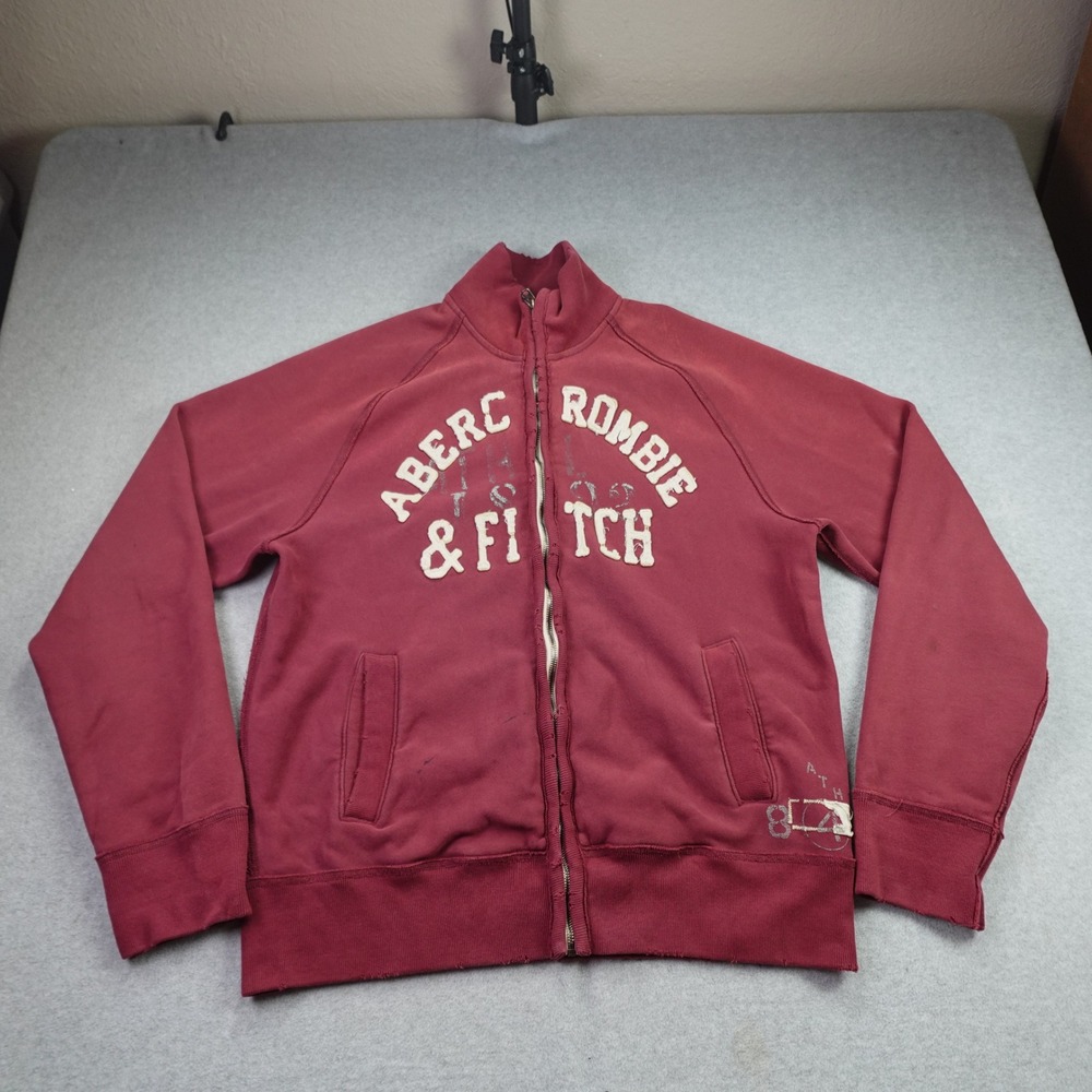 Vintage Abercrombie & Fitch Sweatshirt Mens XXL Maroon Distressed Full Zip Track